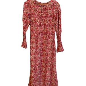 Handmade Pink Floral Modest Long Sleeve Vintage Style Maxi Dress Cinched Sleeve